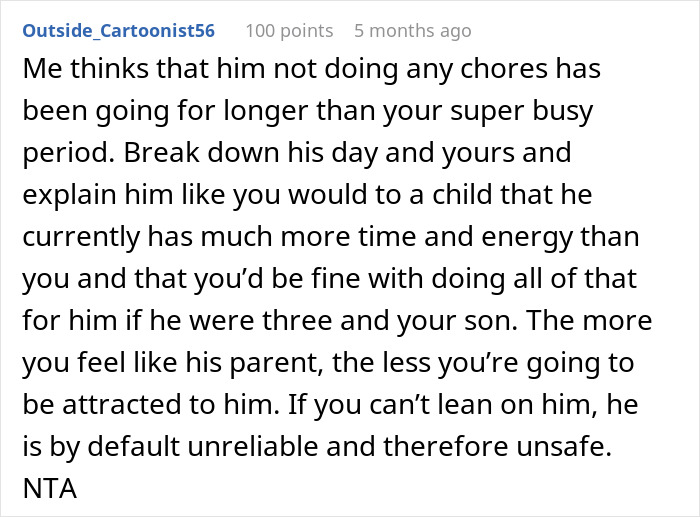 Comment discussing how a man treating his wife like his servant causes loss of attraction and relationship issues.
