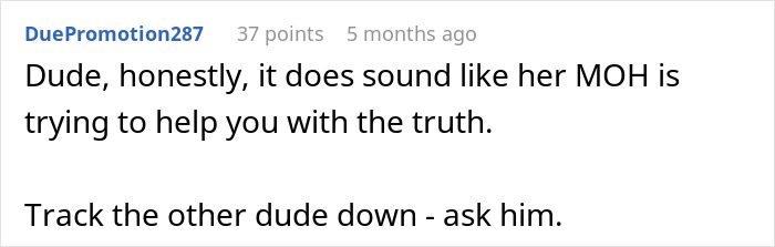 Commenter discussing truth about bride breaking no dating rule and maid of honor claiming she cheated during break. Commenter discussing truth about bride breaking no dating rule and maid of honor claiming she cheated during break.