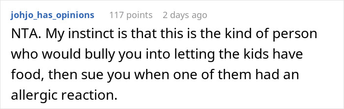 Screenshot of a Reddit comment discussing an entitled mother raising hell after being denied entrance at a private party. Screenshot of a Reddit comment discussing an entitled mother raising hell after being denied entrance at a private party.