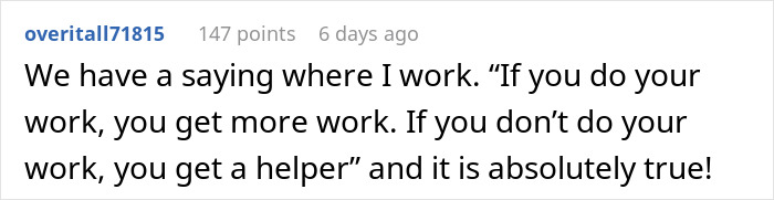 Comment about an employee managing roles of four people and deciding to stop overworking to improve work-life balance.