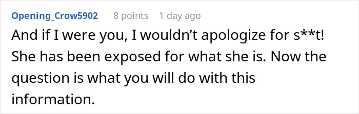 Comment about woman unable to trust mom after discovering spying on therapy sessions in online discussion.