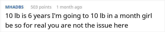 Screenshot of an online comment discussing a man requiring his girlfriend to return to a previous weight from six years ago. Screenshot of an online comment discussing a man requiring his girlfriend to return to a previous weight from six years ago.