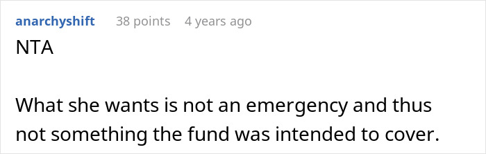 Comment discussing a woman suing her half-brother over family health fund refusal for her plastic surgeries.