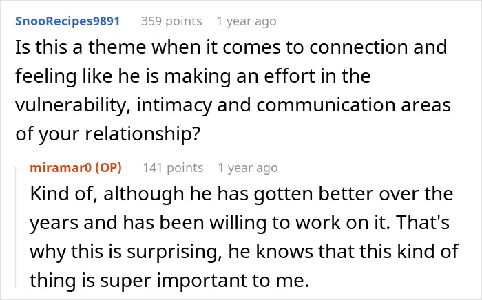 Screenshot of a Reddit conversation about a groom’s vows making his wife cry and the impact on their relationship. Screenshot of a Reddit conversation about a groom’s vows making his wife cry and the impact on their relationship.