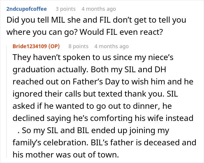 Online discussion about a MIL announcing she&rsquo;s coming on vacation with a couple but getting outplayed.