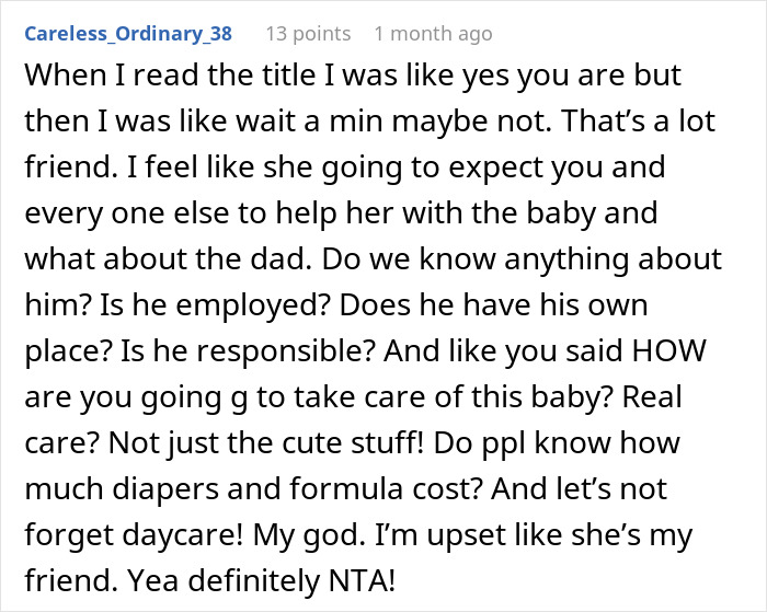 Comment expressing concern about irresponsible friend&rsquo;s bad decisions and shock over her pregnancy news.