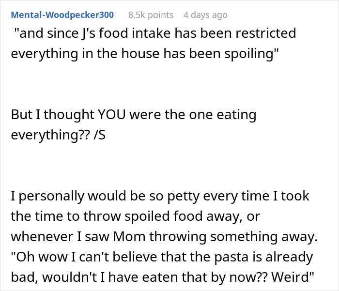 Reddit user comments mocking brother&rsquo;s food habits and diabetes as sister laughs at his weight-related health issues.