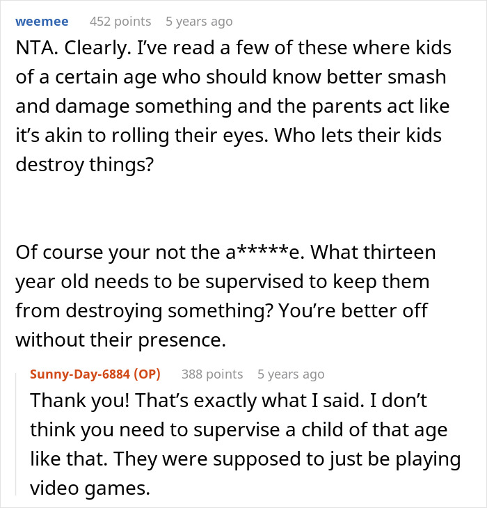 Woman took back nephew&rsquo;s Christmas gift after he damaged it, discussing supervision and responsibility for kids' behavior.