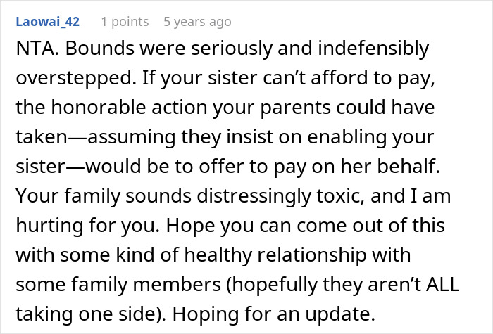 Comment discussing family tensions after a tipsy lady plays dress up with sister&rsquo;s fancy bridal gown.