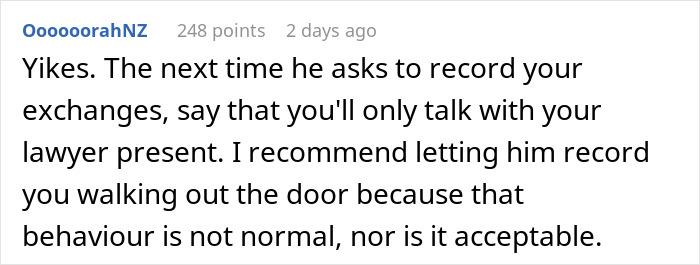 Comment discussing advice on handling a fiance detective treat partner suspicious behavior by recording interactions carefully.