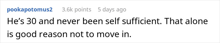 Screenshot of an online comment expressing concern about boyfriend moving in due to fear of losing independence. Screenshot of an online comment expressing concern about boyfriend moving in due to fear of losing independence.