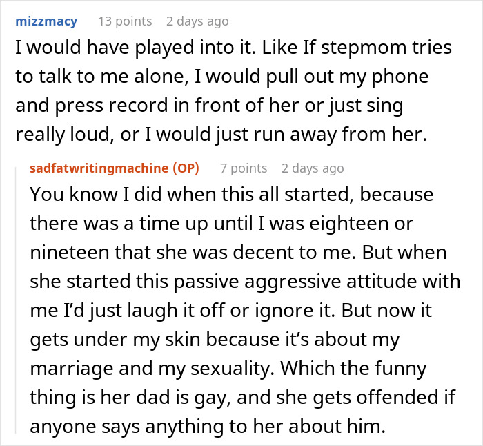 Online discussion about family conflict involving stepdaughter’s sexuality and passive aggressive behavior at Thanksgiving. Online discussion about family conflict involving stepdaughter’s sexuality and passive aggressive behavior at Thanksgiving.