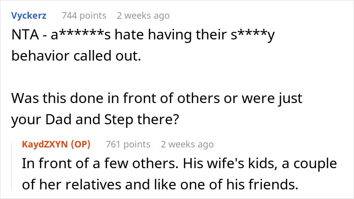 Reddit conversation showing teen giving father a reality check on his behavior during 50th birthday celebration.