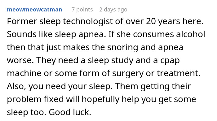 Comment from former sleep technologist advising on roommate&rsquo;s snoring as a cause of sleep disruption and suggesting treatment options.