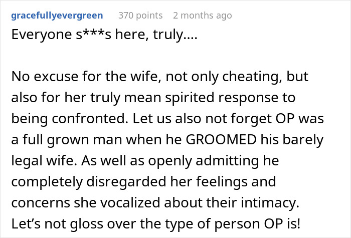 Alt text: Comment discussing husband refusing intimacy for 5 years and wife finding someone 5 years younger.