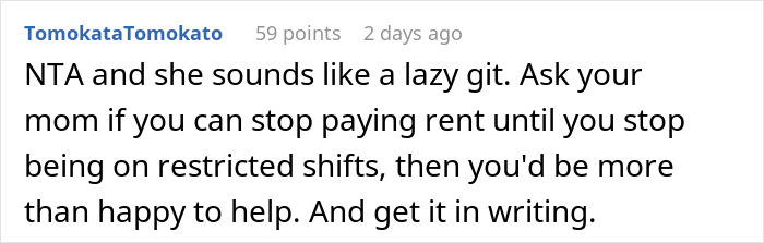 Screenshot of a Reddit comment discussing a woman refusing to take niece to school amid family conflict.