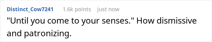 Comment on Reddit post with 1.6k points expressing frustration about a dismissive and patronizing statement, related to aunt crib storage baby.