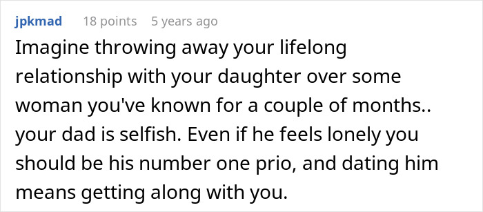 Comment about a teen leaving home after dad chooses his girlfriend over her, highlighting family and adoption struggles.
