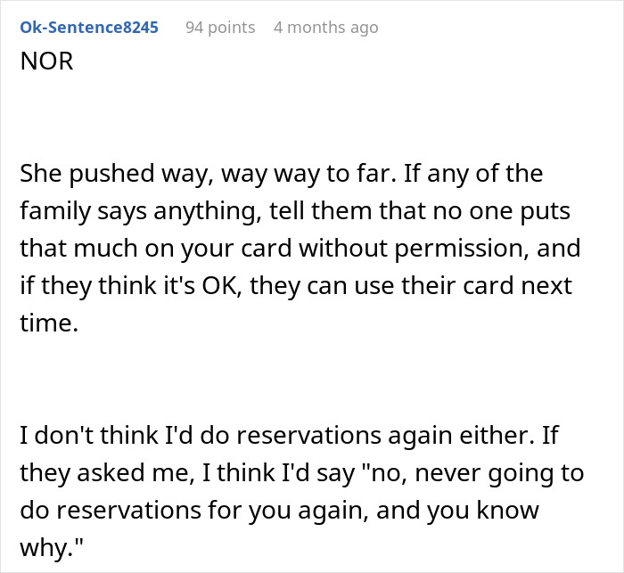 Comment discussing a rich man refusing to pay for a cake ordered by his sister-in-law without his permission.