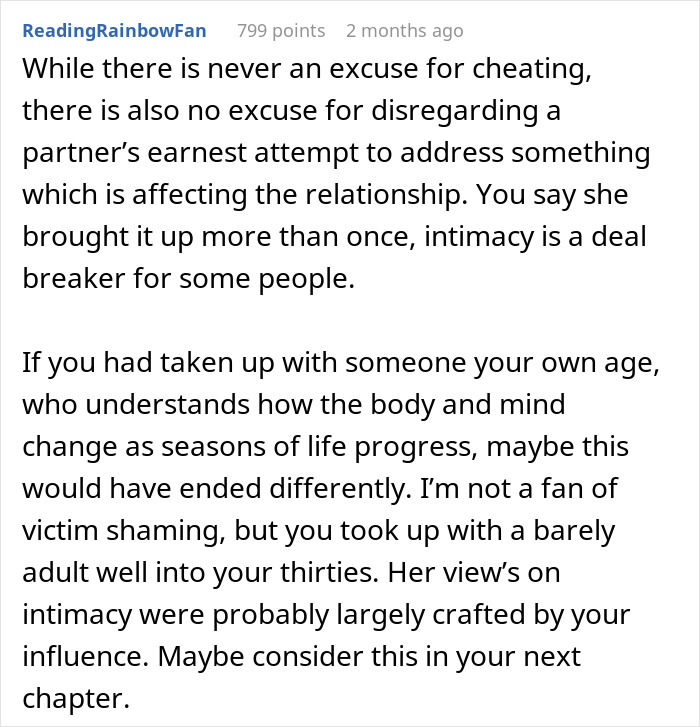 Comment discussing issues of intimacy and relationship challenges in a marriage where husband refuses intimacy for years.