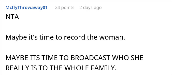Reddit comment urging to record and expose the woman after Thanksgiving turns ugly over stepdaughter’s sexuality. Reddit comment urging to record and expose the woman after Thanksgiving turns ugly over stepdaughter’s sexuality.