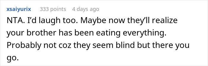 Screenshot of a social media comment about a brother mocking sister&rsquo;s weight and the brother developing diabetes.