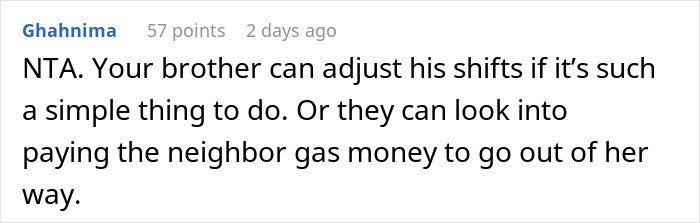 Screenshot of an online comment discussing a family conflict about refusing to take niece to school and a related meltdown.