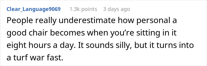 Person doesn’t joke around with his 1.8K office chair, emphasizing the importance of a good chair during long work hours. Person doesn’t joke around with his 1.8K office chair, emphasizing the importance of a good chair during long work hours.