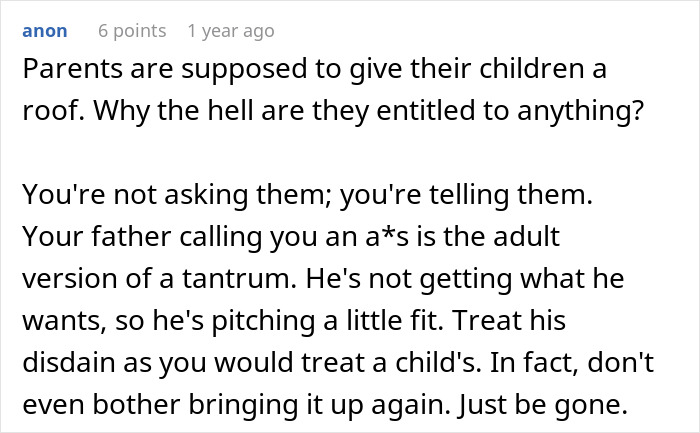 Comment discussing a teen refusing to babysit step-siblings and the father&rsquo;s angry reaction to the situation.