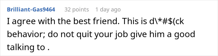 Comment discussing a woman refusing to quit her job after husband&rsquo;s promotion and facing a lecture on gender roles.