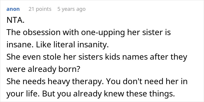 Screenshot of a forum comment discussing a mom's extreme reaction after daughter changes her name and goes no contact. Screenshot of a forum comment discussing a mom's extreme reaction after daughter changes her name and goes no contact.