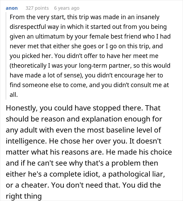 Commenter explains guy’s refusal to accept break-up after romantic trip with female friend, highlighting disrespect and poor choices. Commenter explains guy’s refusal to accept break-up after romantic trip with female friend, highlighting disrespect and poor choices.