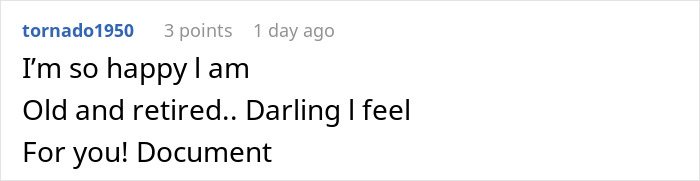 Screenshot of a forum comment about retirement, illustrating a manager reacting when employee takes time off as allowed.