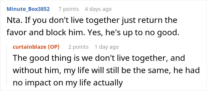 Screenshot of an online conversation about a man&rsquo;s suspicious work trip causing relationship doubts.