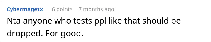 Screenshot of a Reddit comment discussing a failed loyalty test impacting a longtime friendship.