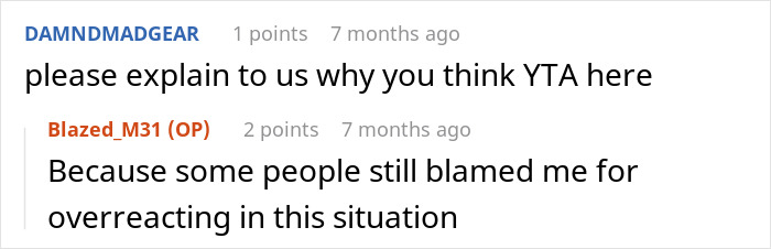 Screenshot of online forum conversation discussing a guy failing to pass a lady's unexpected loyalty test.