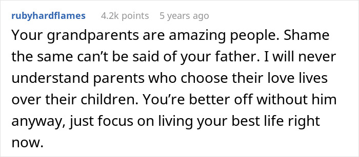 Text post discussing a teen leaving home after dad chooses his girlfriend over her, touching on adoption issues.