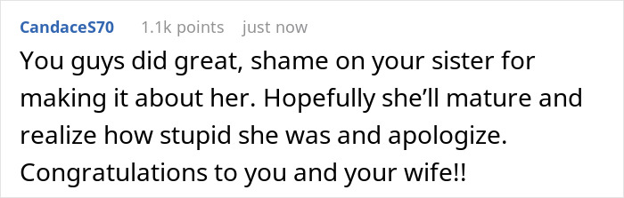 Reddit comment reacting to guy rejecting sister&rsquo;s big wedding idea, with family upset due to rejection sensitive dysphoria.