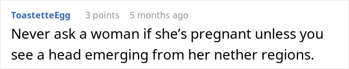 Screenshot of a comment advising never to ask an employee if she&rsquo;s pregnant in a right to fire state.