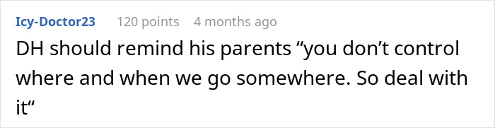 Screenshot of an online comment discussing a MIL announcing she&rsquo;s coming on a couple&rsquo;s vacation and getting outplayed.