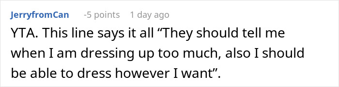 Comment about woman storming out of Friendsgiving after dress-code betrayal, discussing dressing up and personal style choices. Comment about woman storming out of Friendsgiving after dress-code betrayal, discussing dressing up and personal style choices.