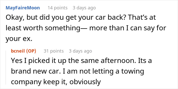 Commenters discuss recovering a lost car after a man kicks out his girlfriend for secretly clubbing.
