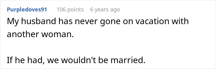 Text post from Purpledoves91 sharing a personal view on faithfulness after a romantic trip with a female friend. Text post from Purpledoves91 sharing a personal view on faithfulness after a romantic trip with a female friend.