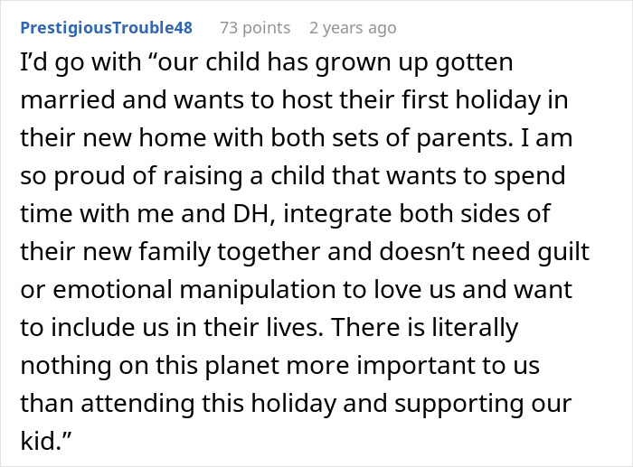 Comment in a forum discussing a woman wanting to celebrate Thanksgiving with her kid amid MIL conflicts and family tension.
