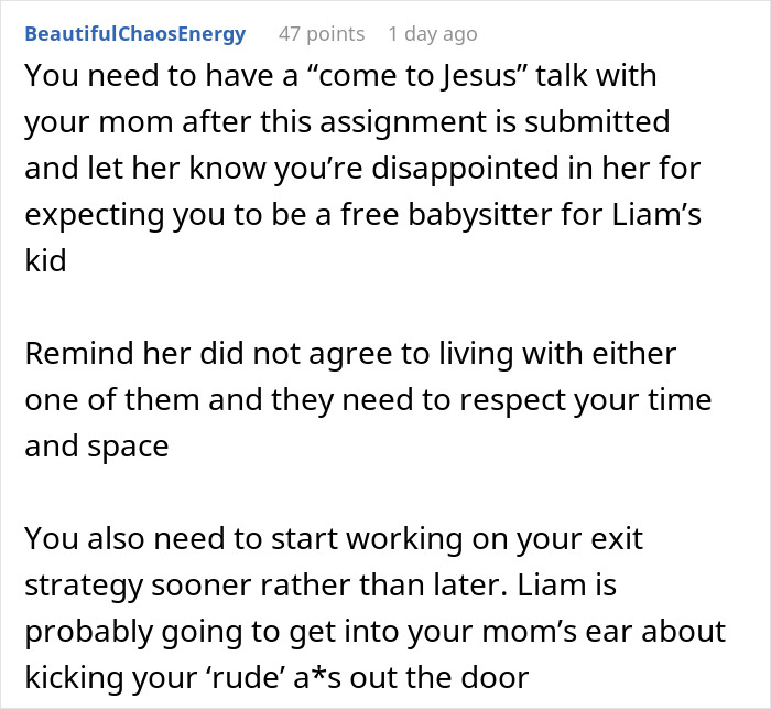 Text post discussing someone being expected to be a free babysitter for a girlfriend&rsquo;s son and setting boundaries.