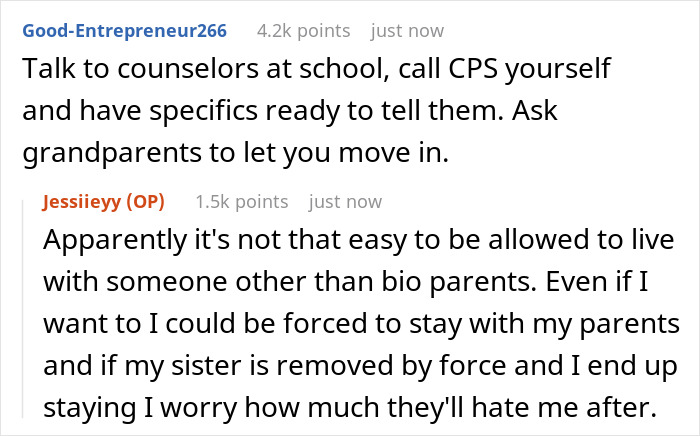 Text exchange about feeling trapped living with a mentally unstable sister and parents prioritizing her care over a 16-year-old.