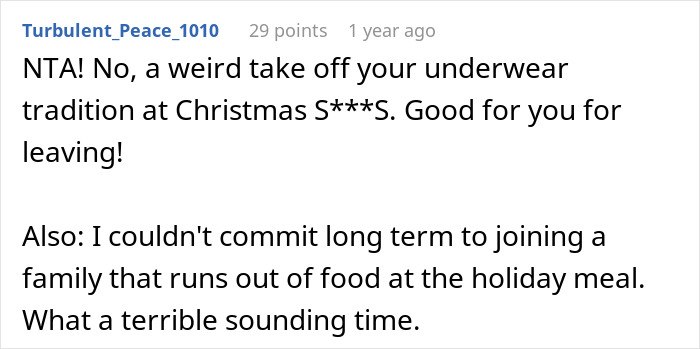 Screenshot of a Reddit comment discussing confusion and offense around family Christmas traditions and participation. Screenshot of a Reddit comment discussing confusion and offense around family Christmas traditions and participation.