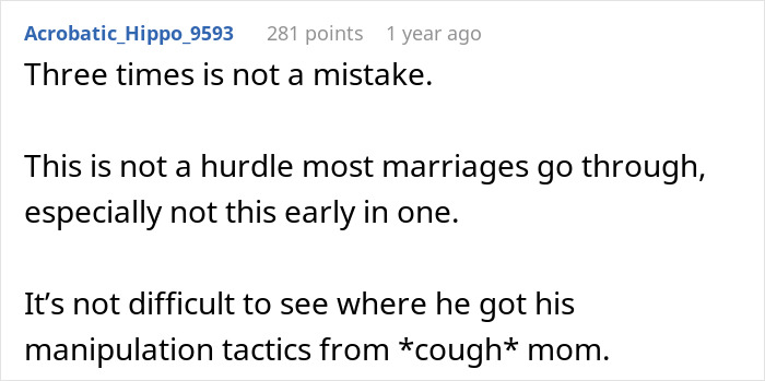 Comment discussing manipulation tactics and cheating in marriage during pregnancy and postpartum, highlighting relationship struggles.