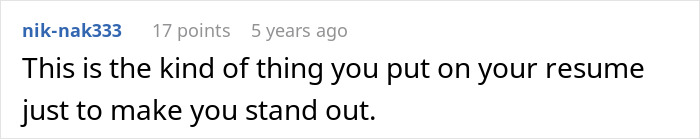 Screenshot of a user comment highlighting how unique experiences can make your resume stand out in a corporate setting.