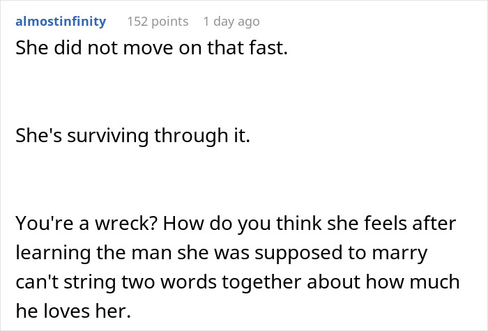 Screenshot of a forum comment discussing a bride running away after groom used ChatGPT to write wedding vows.